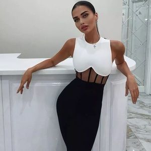 Tank Bodycon Bandage Dress Women Sexy Sleeveless Black Lace Midi  Party Dress